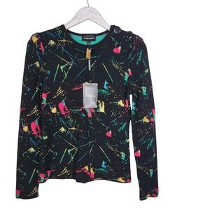 EMPORIO‎ ARMANI Sweater Womens 38 2 Black Splatter Woold Blend Button Shoulder